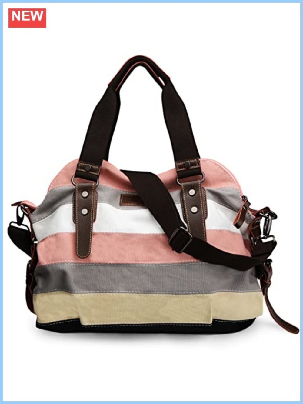 Canvas Handbag Multi-Color Striped Lattice Tote Crossbody Shoulder Purse